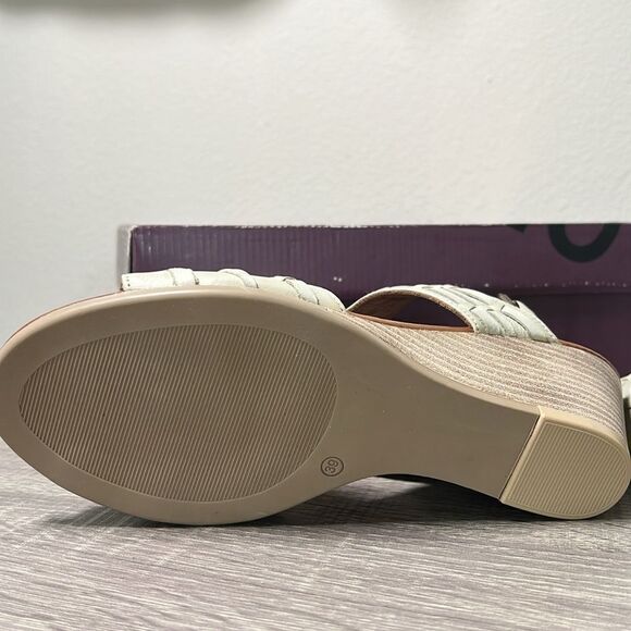 Bueno Misty Woven Leather Wedge Sandals Cream Ivory Comfort Shoes 8